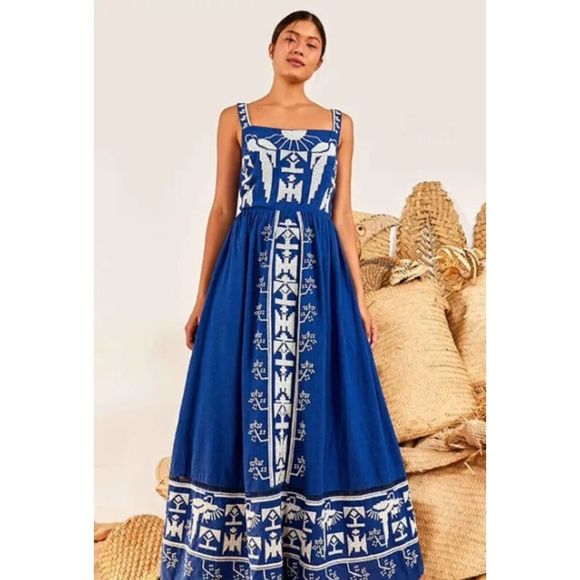 Anthropologie Farm Rio Square-Neck Embroidered Maxi Dress $295 - Picture 6 of 12